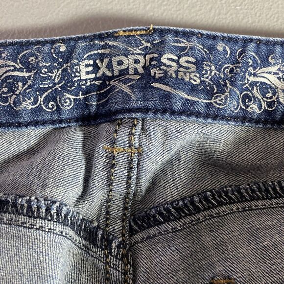 EXPRESS STELLA Jeans Low Rise Bootcut Dark Wash Embroidered Denim Womens 10 Blue - Picture 7 of 11